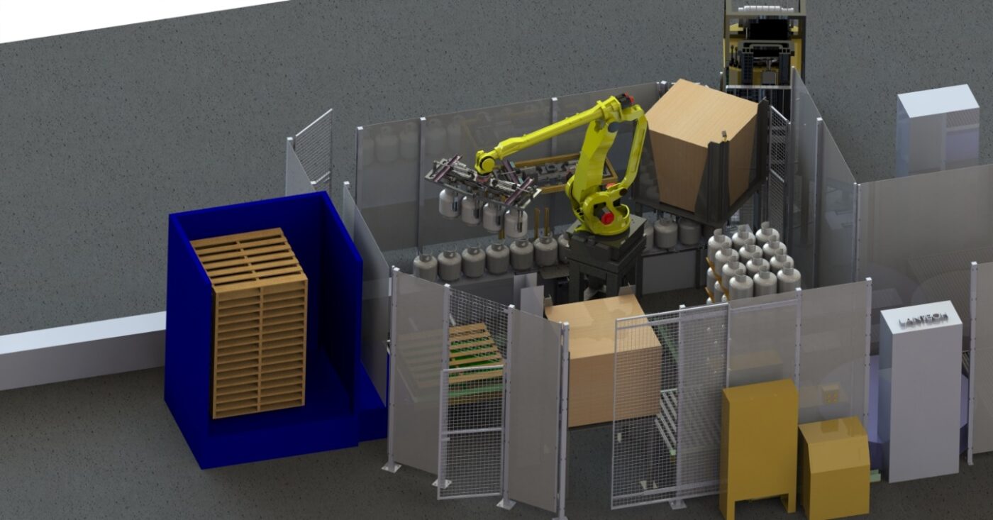 Custom Designed Robotic Cell Tank Palletizing - MJ Engineering